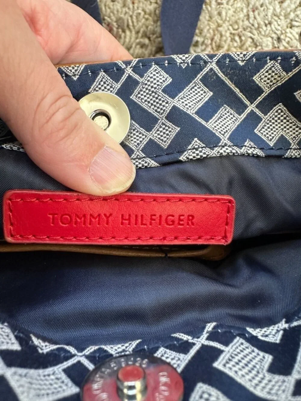 Tommy Hilfiger Crossbody Bag Navy White Logo Monogram Print Adjustable Strap